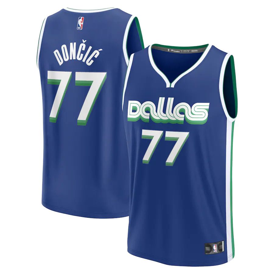 Men Dallas Mavericks #77 Luka Doncic Fanatics Branded Blue City Edition 2022-23 Fastbreak NBA Jersey